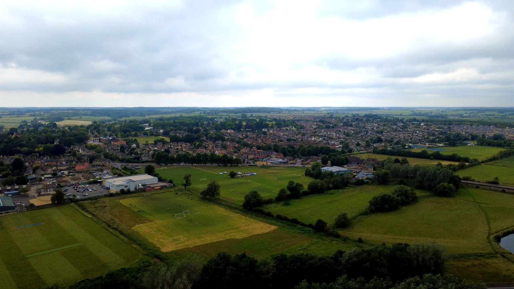 Aerial view across Oundle and the surrounding countryside